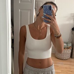 Babaton White Ribbed Tank Top